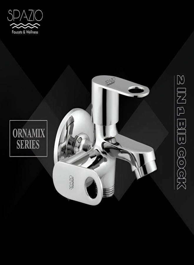 SPAZIO صنبور سبازيو أورناميكس من النحاس ثنائي الاتجاه | صنبور 2 في 1 (عبوة من قطعة واحدة) للحمام والمطبخ، مطلي بالكروم والفضة، صمام مزدوج الكوع (نوع التثبيت على الحائط) - Image 4